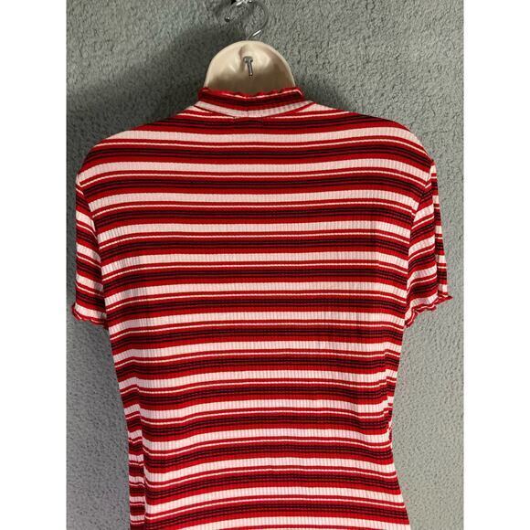 Wild Fable Women's L Striped Mock Neck Ribbed Shirt Dress Red White - Picture 11 of 12